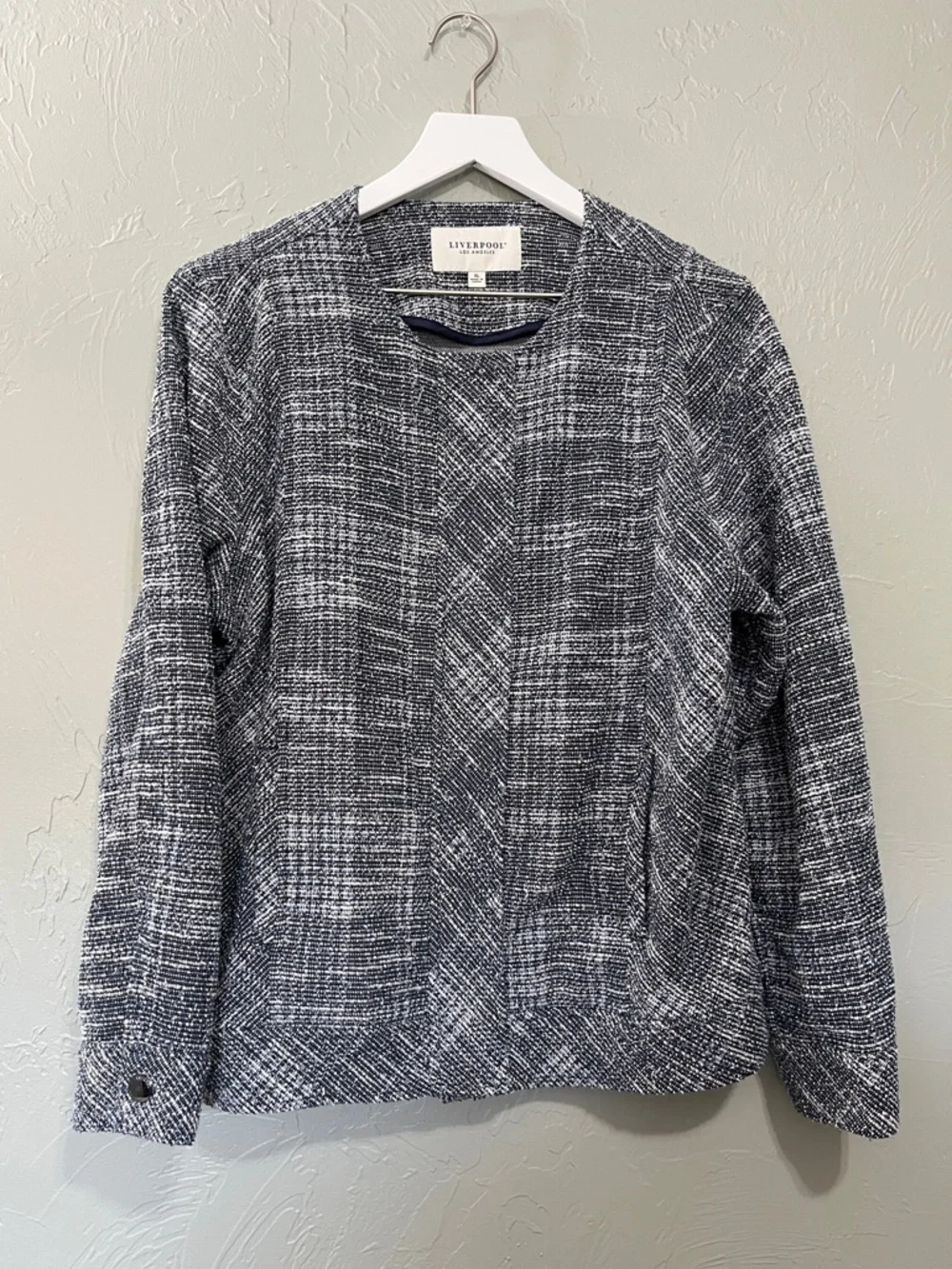 Liverpool Tweed Boucle Motorcycle‎ Blazer Jacket Navy white xl